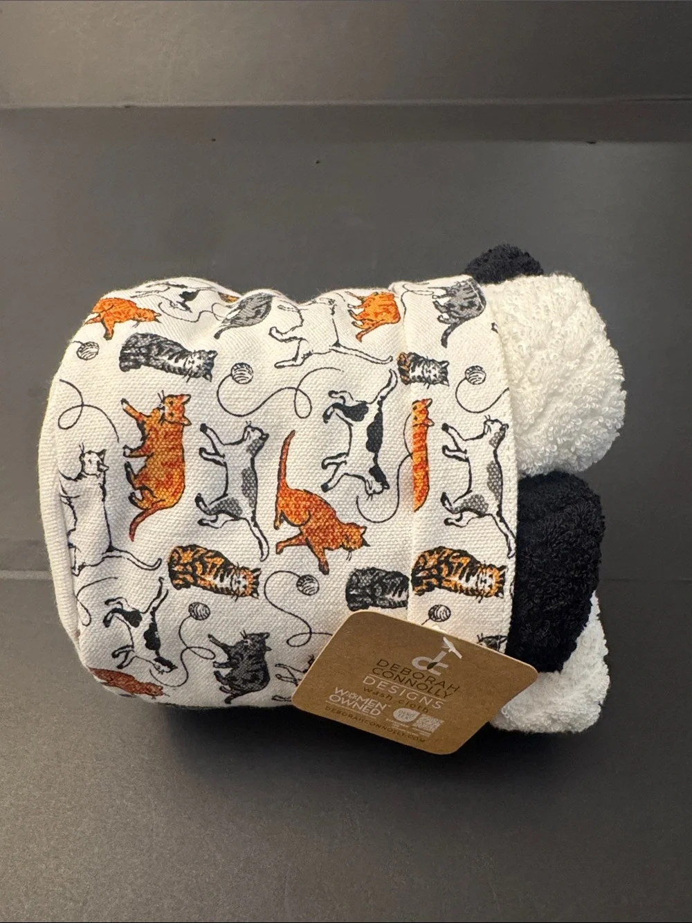 10pc DEBORAH CONNOLLY Cat Print Bath Towel Set - White/Black